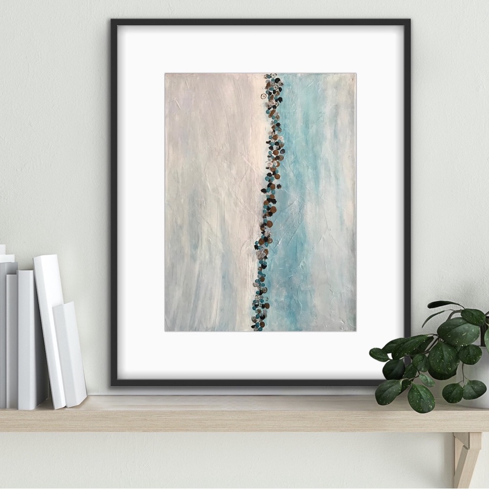 12 x 16” blue & copper abstract acrylic painting signed by artist